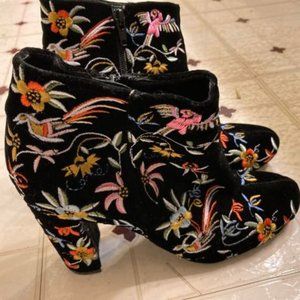 Embroidered Velvet Booties